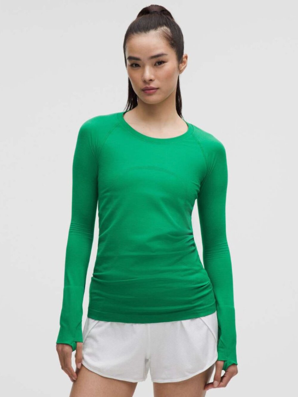 Lululemon Swiftly Long Sleeve Race Top Green Seamless hip-length M